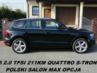 SALON POLSKA AUDI Q5 2.0TFSI 211KM QUATTRO S-TRONIC automatyczna dwusprzęgłowa 7-biegowa skrzynia. AUTO BEZWYPADKOWE!!!
Lakier: PERŁOWY PHANTOM BLACK
Tapicerka: SKÓRA FEINNAPP & PODPARCIA W DRZWIACH W SKÓRZE
WYPOSAŻENIE DODATKOWE:
* ADAPTIVE CRUISE